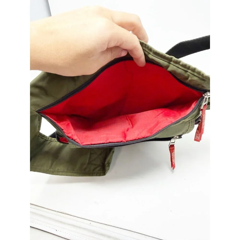 Diesel Vintage Y2K‎ Mens Crossbody Sling Bag Nylon Multi Pocket Olive Green